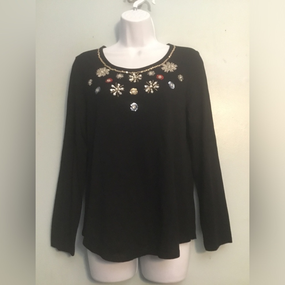 Chico's Black Embellished Scoop-Neck Sweater